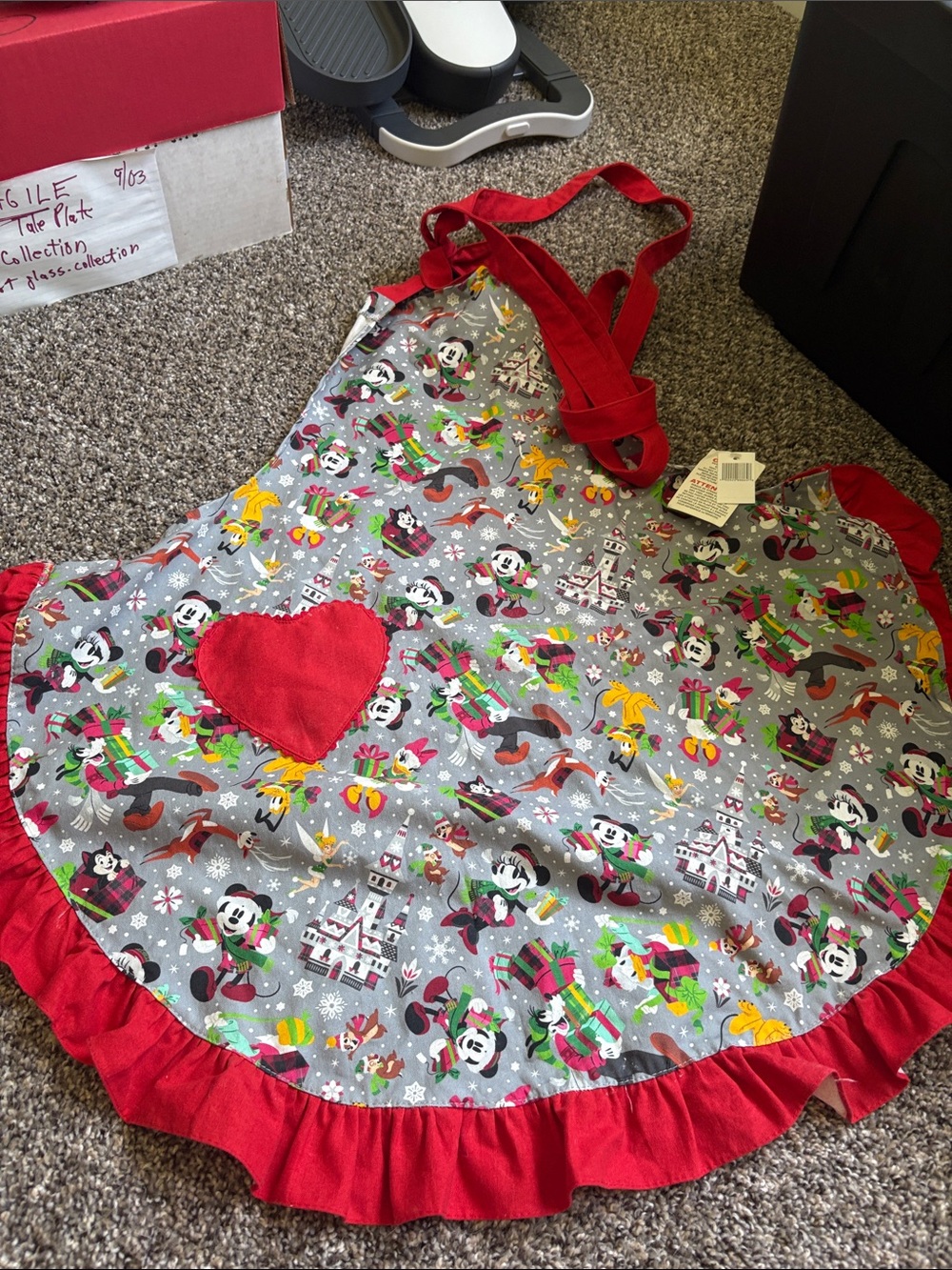 Disney Holiday Apron in Gray with Red Trim